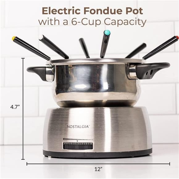 6-Cup Stainless Steel Electric Fondue Pot Set with Temperature Control, 6 Color - Picture 4 of 6
